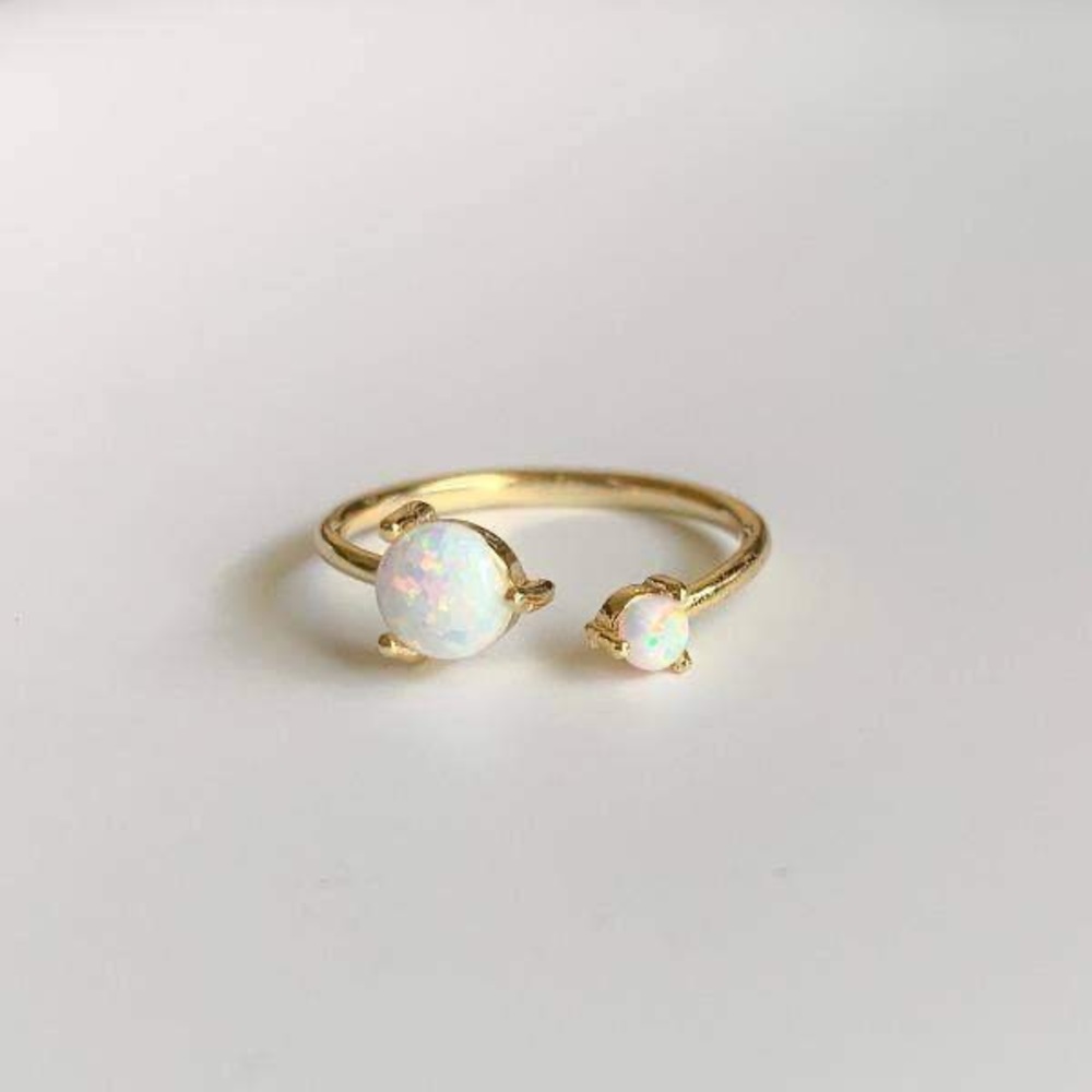 Adjustable Sterling Silver Double Opal Ring